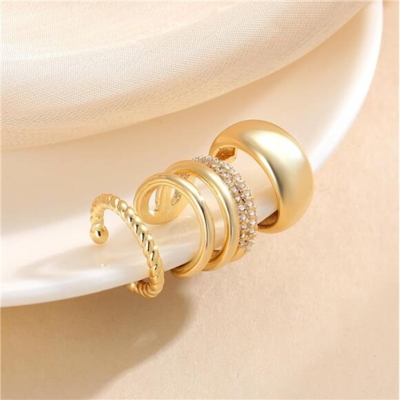 Gold 3 Pack  Ear Cuff Earrings for Women Non Piercing, 14K Gold Plated Ear Cuffs - Picture 6 of 8